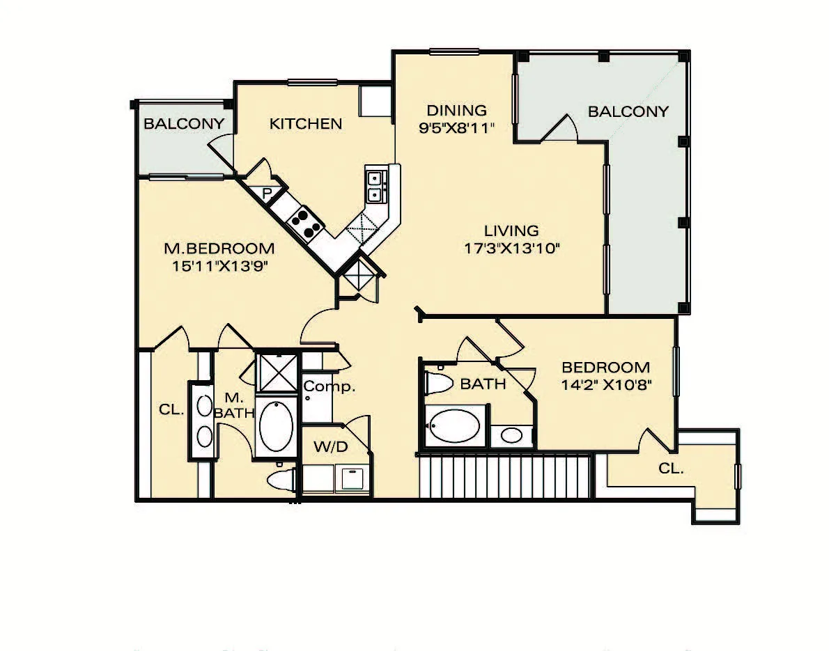 Floor plan Two Bedroom Barbados - Call for Availability