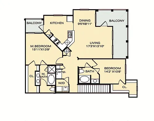 Floor plan Two Bedroom Barbados - Call for Availability