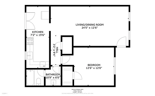 Floor plan 1 Bedroom / 1 Bath