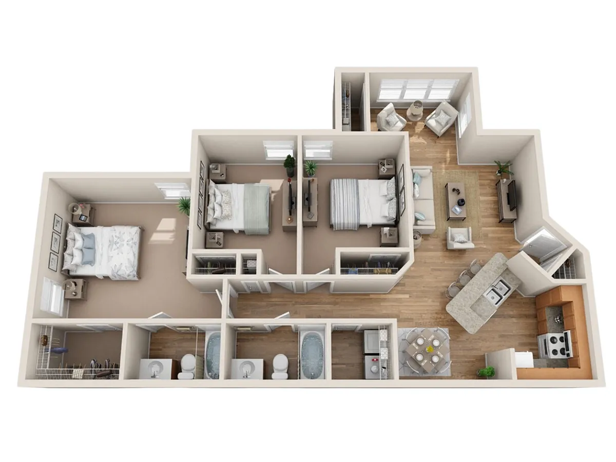 Floor plan 3 Bedroom 2 Bath 1282