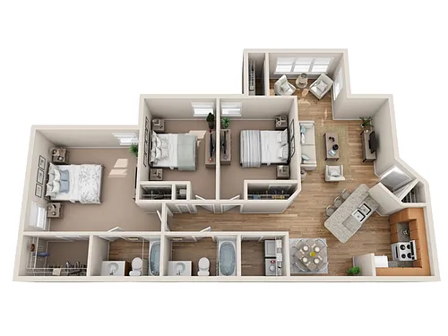 Floor plan 3 Bedroom 2 Bath 1282