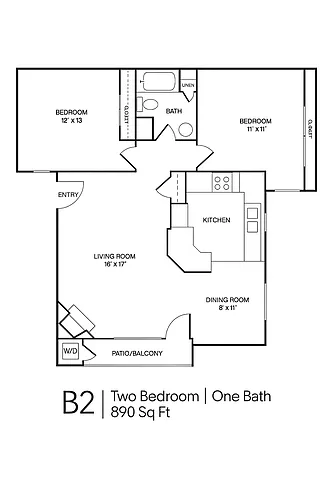Floor plan 2 Bedroom, 1 Bath