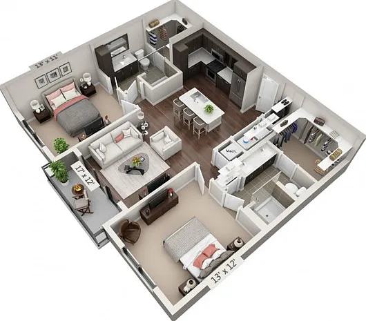 Floor plans are artist's rendering. All dimensions are approximate. Actual product and specifications may vary in dimension or detail. Not all features are available in every apartment. Prices and availability are subject to change. Floor plans are artist
