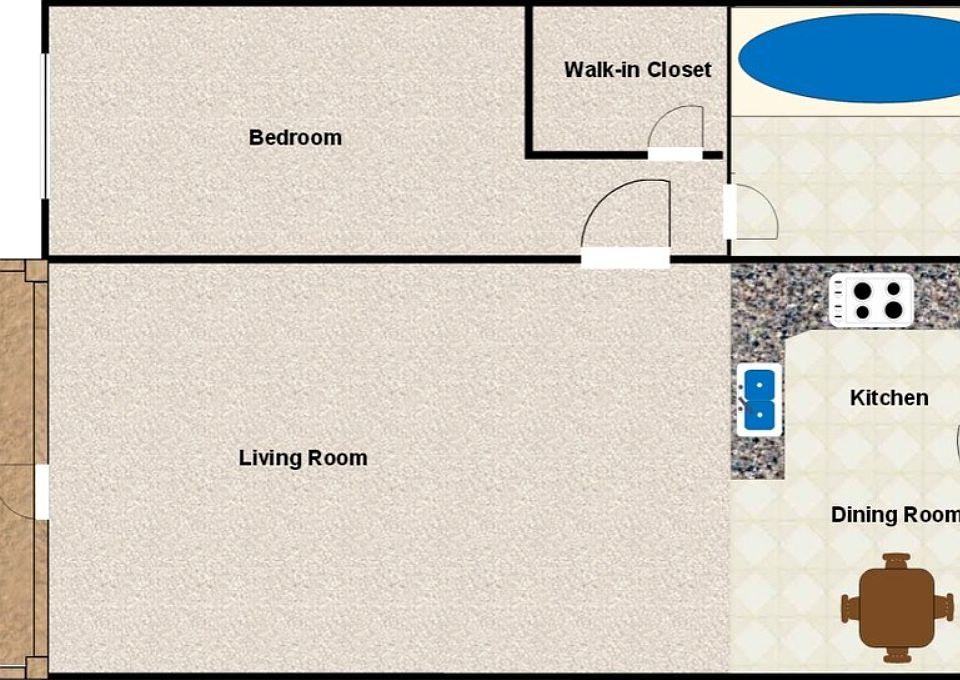 Floor Plan: 1 Bedroom 1 Bath, 575 sq. Ft
