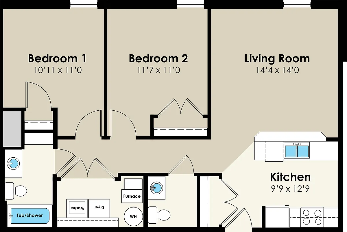 Floor plan 2309 Knapp 2bd Flat Large