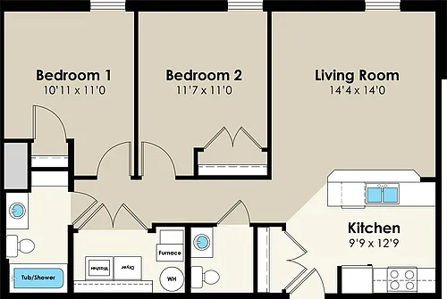 Floor plan 2309 Knapp 2bd Flat Large