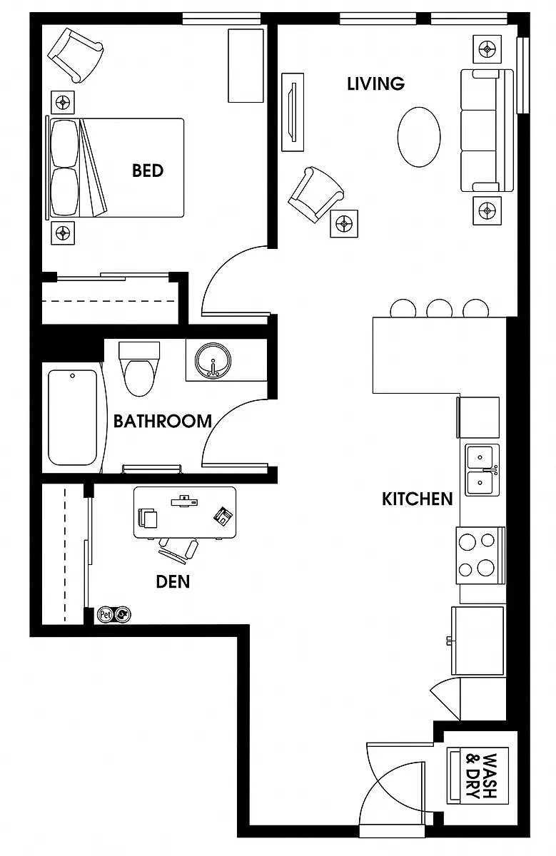 Floor plan One Bedroom Den AD2