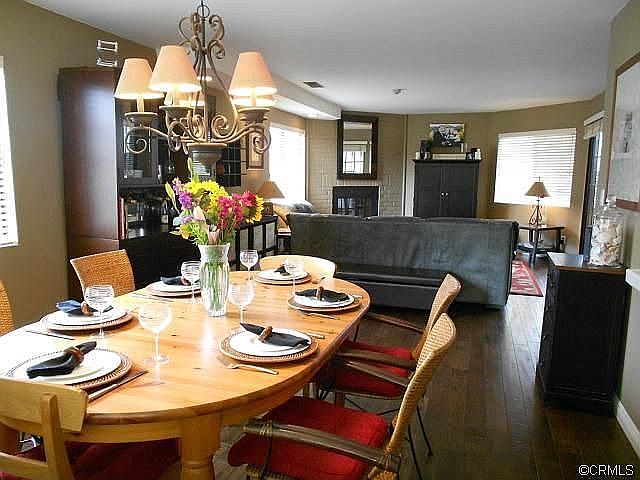Open floor plan with long Dining room and Living room
