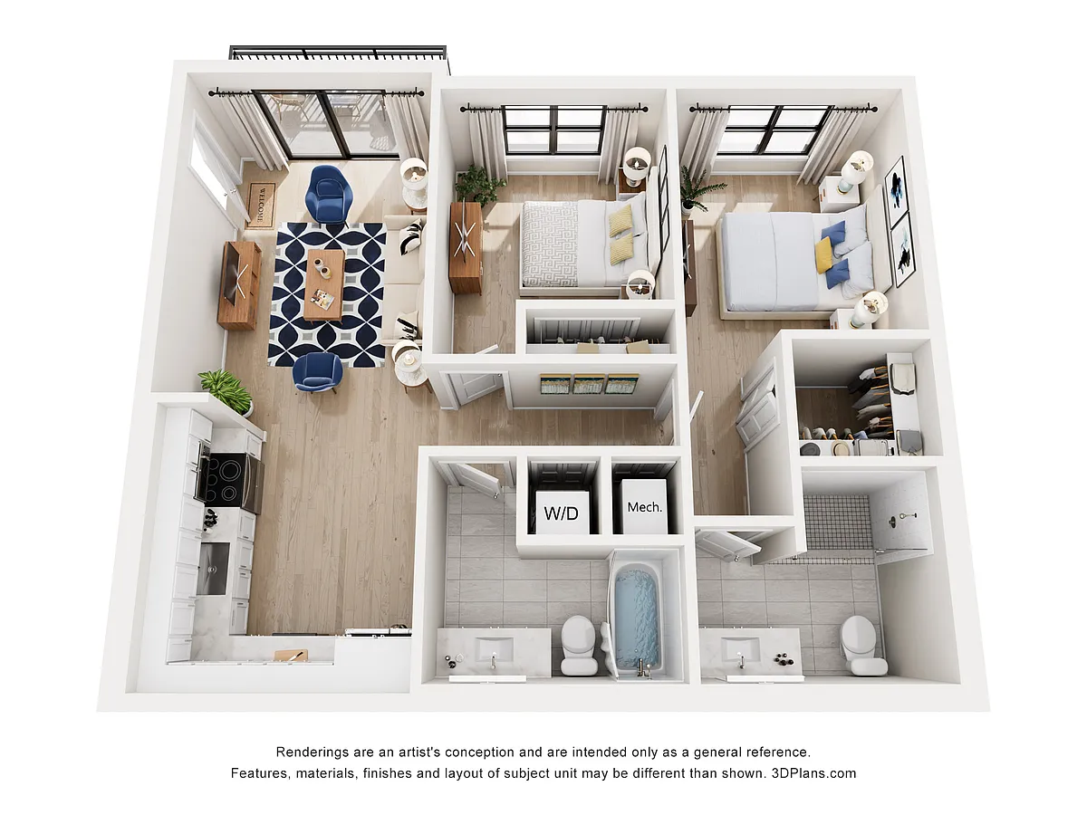Floor plan B1 | 2 Bed | 2 Bath