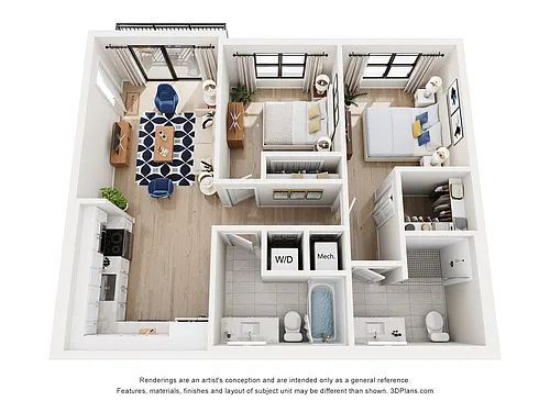 Floor plan B1 | 2 Bed | 2 Bath