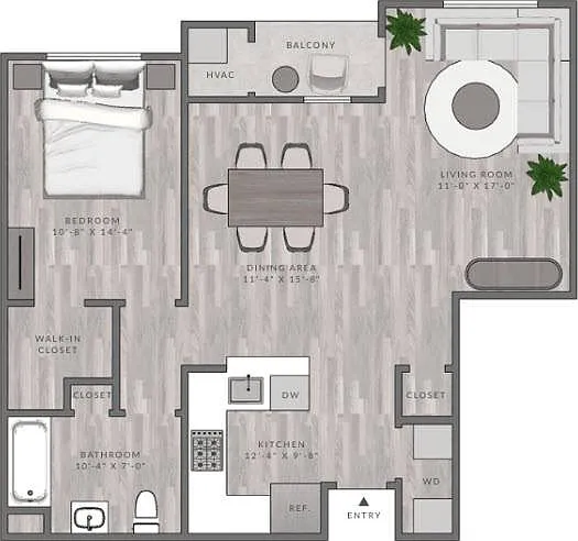 Floor plan A2-1x1 - East
