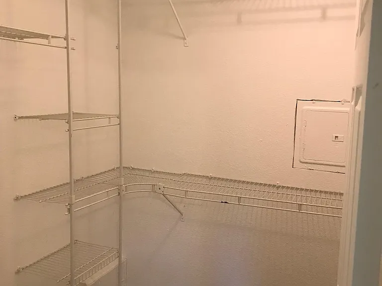 Walk-in closet in master bedroom.