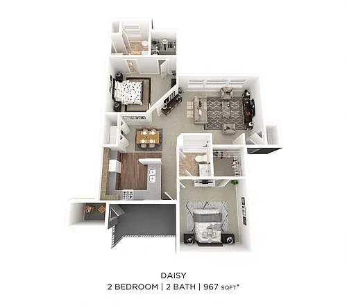 Floor plan Two Bedroom 2 Bath - 967 sqft