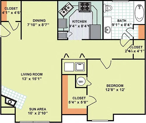 Floor plan One Bedroom One Bath (875 Square Feet)