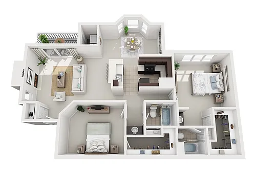 Floor plan 2 Bed, 2 Bath C (80% Income Restricted)
