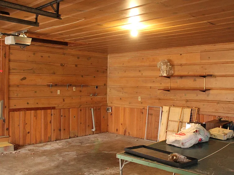 Garage with Knotty Pine woodwork