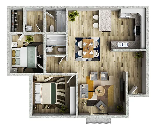 Floor plan Two Bedroom, Two Bathroom