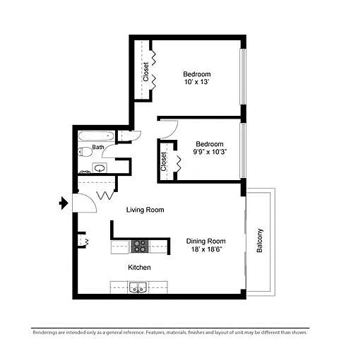 Floor plan 2 Bed 1 Bath
