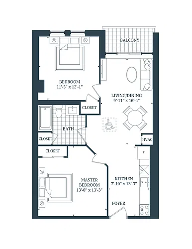 Floor plan 2 Bedroom 2 Bed 1 Bath 9