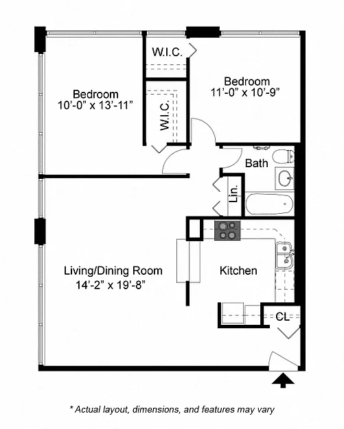 Floor plan 2 Bed 1 Bath