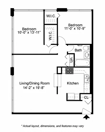Floor plan 2 Bed 1 Bath