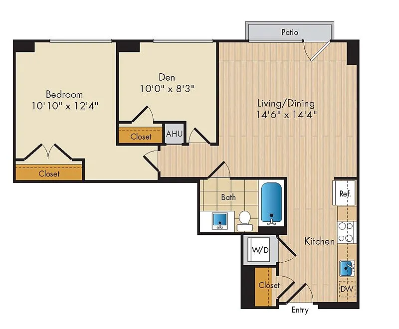 Floor plan 1 Bed 1 Bath w Den Sig-ADS11b