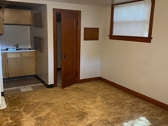 Living room featuring carpeted flooring and storage closet.