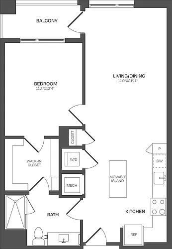 Floor plan 1 Bed/1 Bath-A21