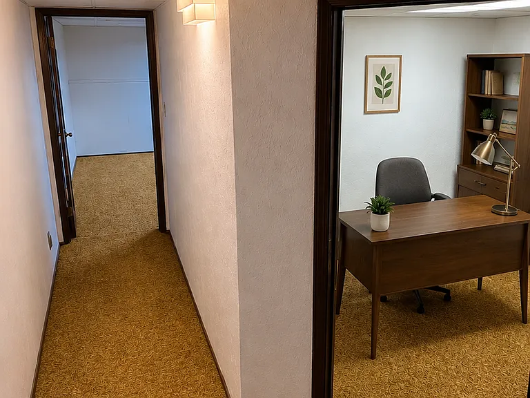 Basement hallway. Staged virtually for ideas.