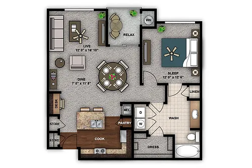 Floor plan One Bedroom Renovated A4r