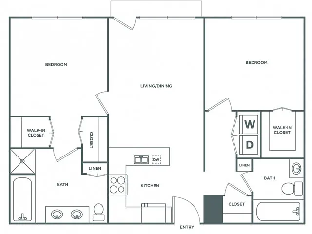 Floor plan Two Bedroom Two Bath (1083 SF)