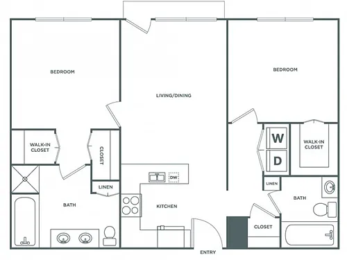 Floor plan Two Bedroom Two Bath (1083 SF)
