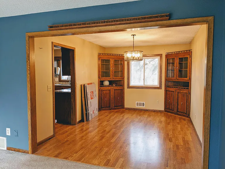 Dining room with built in cabinets