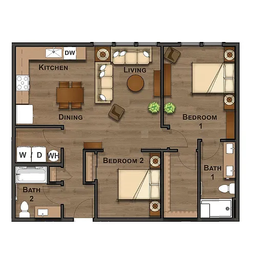 Floor plan 2 Bedroom 2 Bathroom