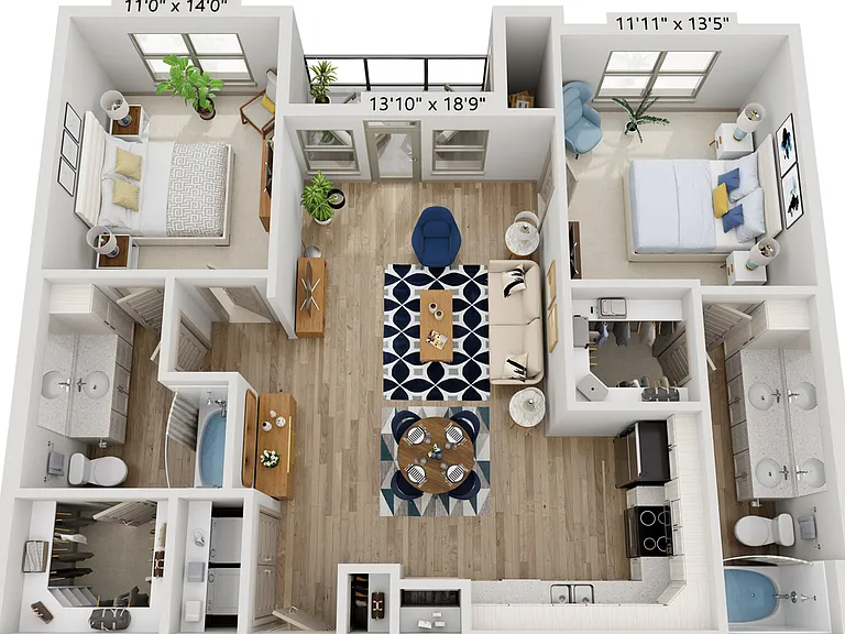 Welcome to the "Croussett," an enchanting 1111 sqft 2-bedroom floor plan that blends comfort and functionality seamlessly. The spacious living area serves as the heart of the home, ideal for relaxation or gatherings with loved ones. Two well-appointed bed