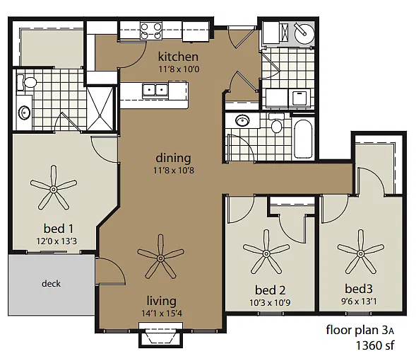Floor plan 3A 1360 sf