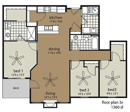 Floor plan 3A 1360 sf
