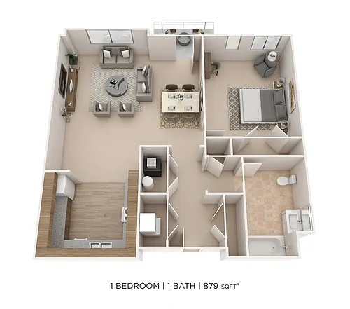 Floor plan One Bedroom- 879 sqft
