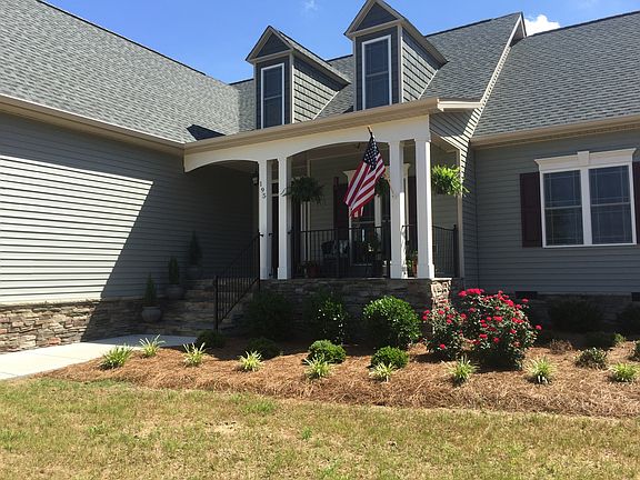 Inviting stoned front porch