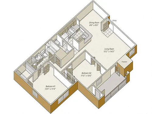 Floor plan 2 Bed/1 Bath-B1