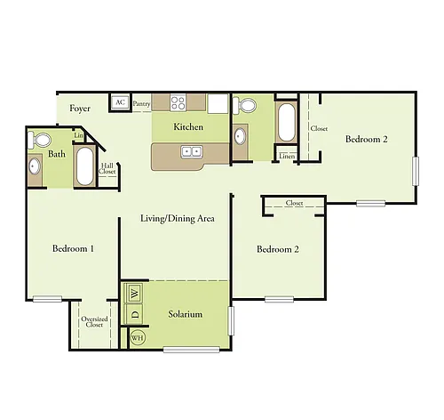 Floor plan 3 Bedroom 2 Bath 60%