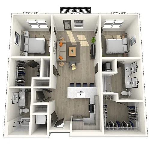 Floor plan B2 2x2 1090 SF-FP