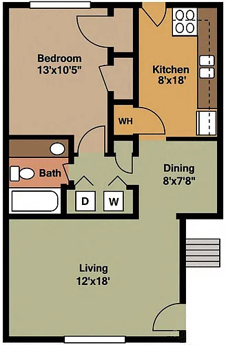 Floor plan One Bedroom One Bath Large