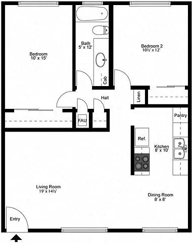 Floor plan 2 Bedroom 1 Bath