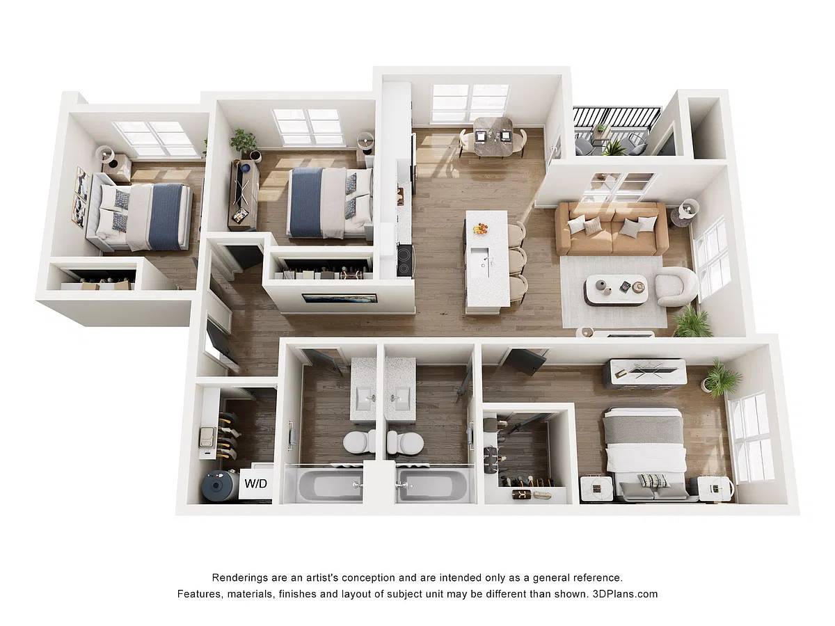 Floor plan Three-Bedroom 3A-1