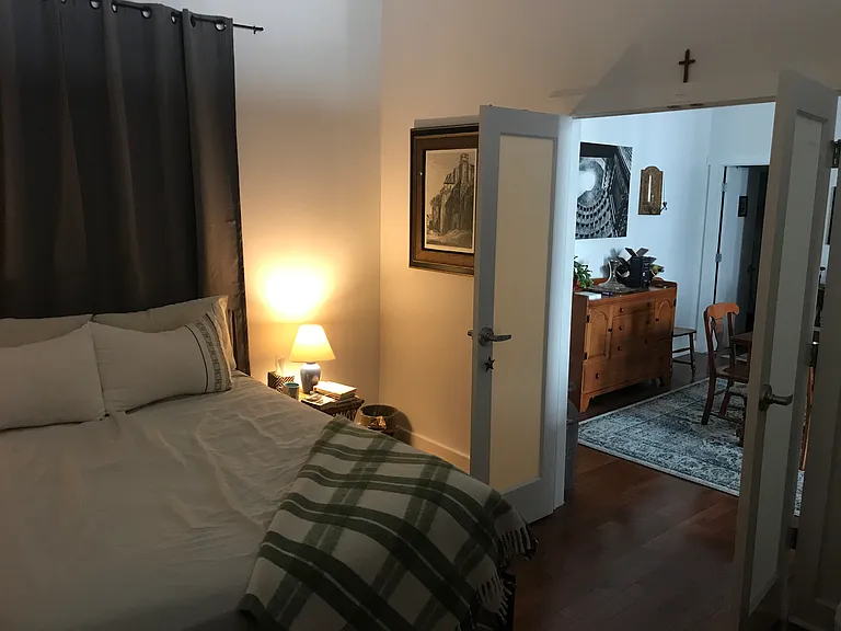 View from the bedroom into the dining area.