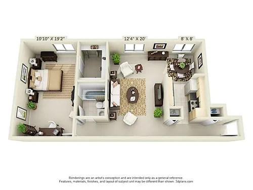 Floor plan Plan D 1 Bed 1 Bath