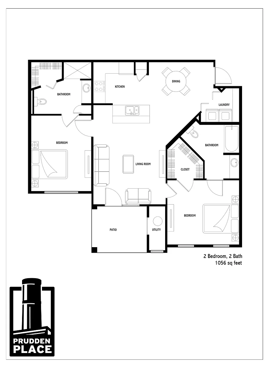 Floor plan 2 Bed 2 Bath Patio