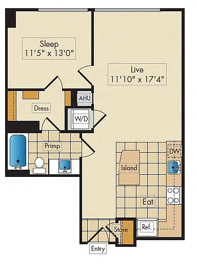 Floor plan 1 Bed 1 Bath-A8b