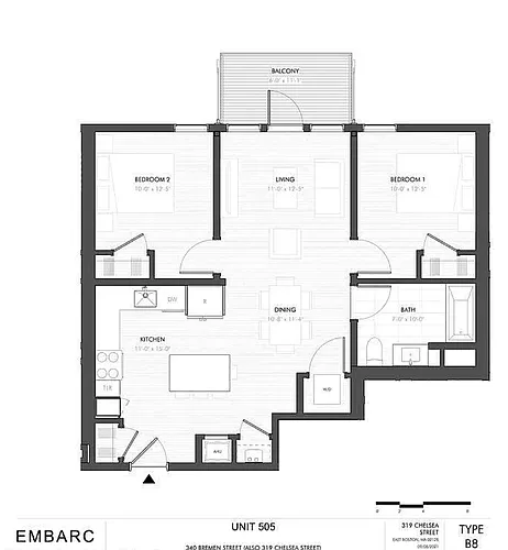 Floor plan 2 Bed 1 Bath Available now